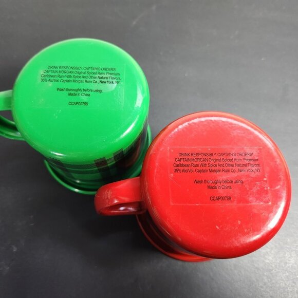 Captain Morgan Cups Lot of 2 Metal Enamel Ware Red and Green Advertising… - Picture 8 of 10